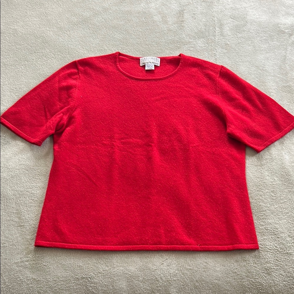 Saks Fifth Avenue Red Boxy Short Sleeve cashmere sweater